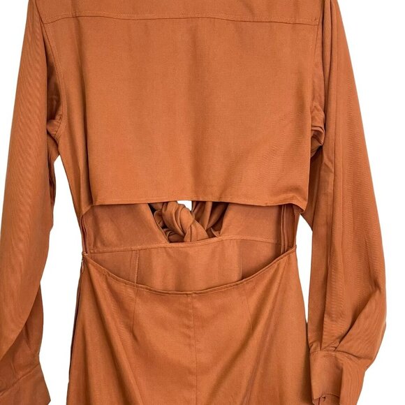 Thakoon Tie Front Open Back Long Sleeve Midi Dress Brown NWT Sz 2 - Picture 6 of 7